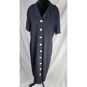 VTG Dani Michaels Maxi Dress Black Linen Blend Button Down Beach Cover Up Sz 16